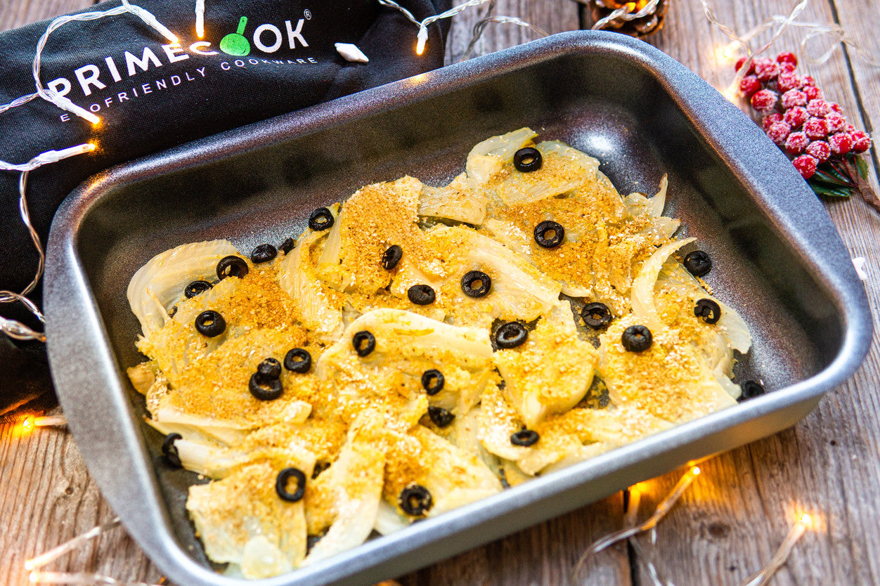 ricetta finocchi gratinatura croccante curcuma olive nere