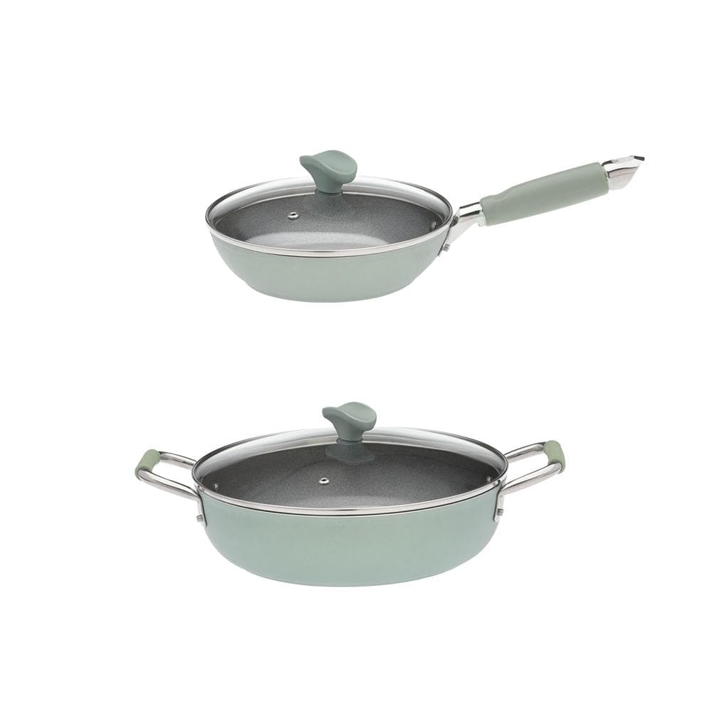 Primecook - Pentole Antiaderenti di Alta Qualità ANNA PERSONALIZZABILE - Set 1 padella 24 cm e 1 tegame 28 cm antiaderenti Smeralda con coperchi