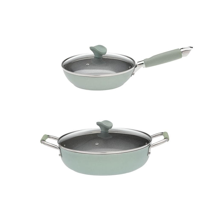 Primecook - Pentole Antiaderenti di Alta Qualità ANNA PERSONALIZZABILE - Set 1 padella 24 cm e 1 tegame 28 cm antiaderenti Smeralda con coperchi