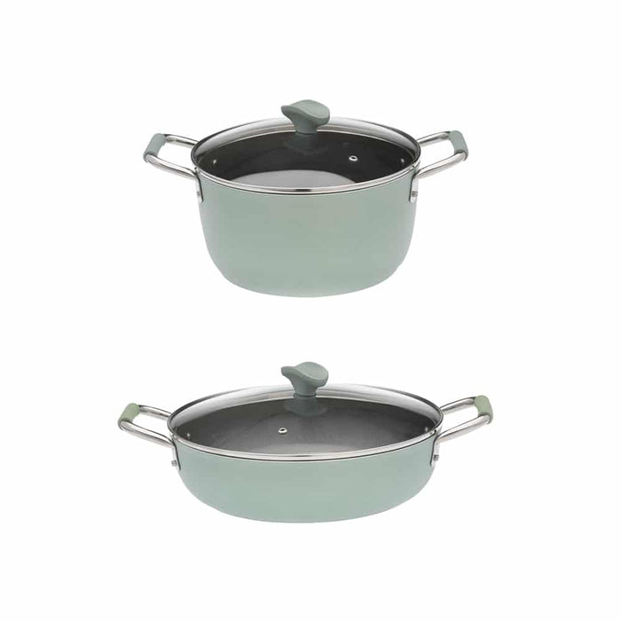 Primecook - Pentole Antiaderenti di Alta Qualità FRANCESCA PERSONALIZZABILE - Set 1 casseruola 24 cm e 1 tegame 28 cm antiaderenti Smeralda con coperchi