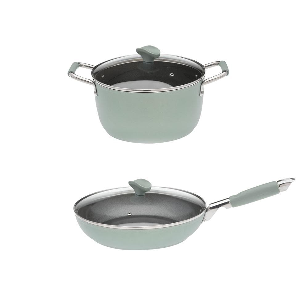 Primecook - Pentole Antiaderenti di Alta Qualità GIOVANNA PERSONALIZZABILE - Set 1 casseruola 24 cm e 1 padella 28 cm antiaderenti Smeralda con coperchi