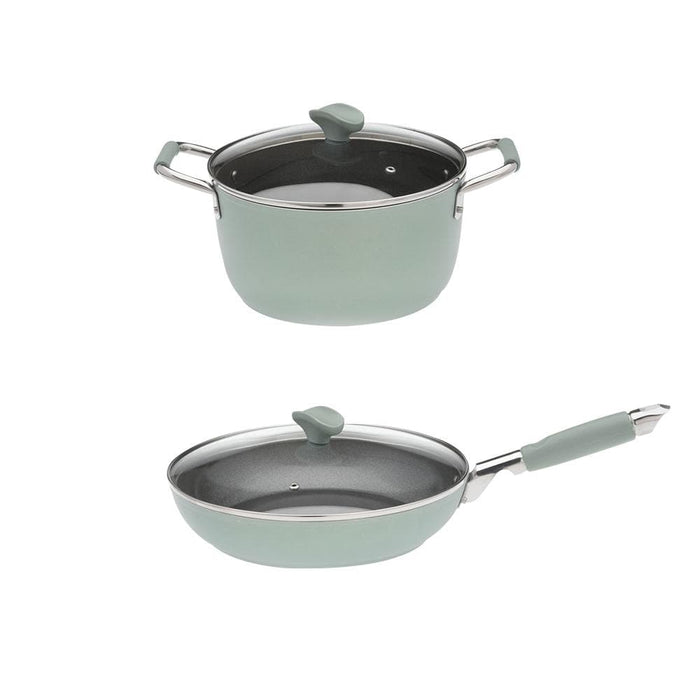 Primecook - Pentole Antiaderenti di Alta Qualità GIOVANNA PERSONALIZZABILE - Set 1 casseruola 24 cm e 1 padella 28 cm antiaderenti Smeralda con coperchi
