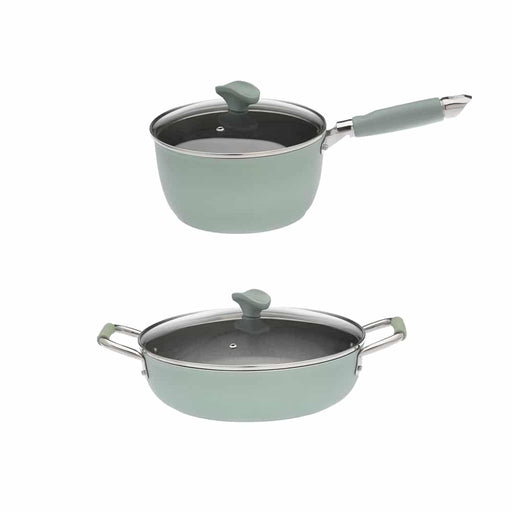 Primecook - Pentole Antiaderenti di Alta Qualità LUCIA - Set 1 casseruola 20 cm e 1 tegame 28 cm antiaderenti Smeralda con coperchi