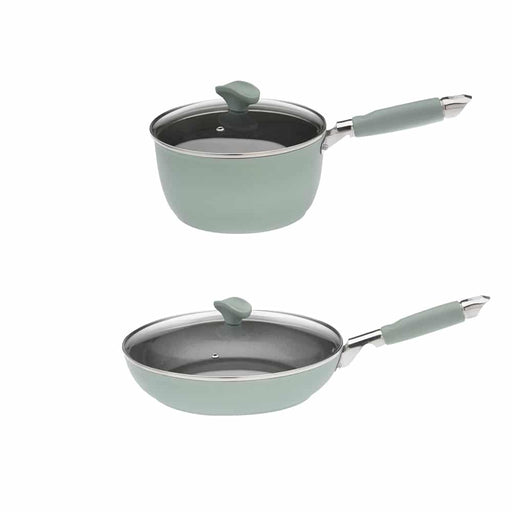 Primecook - Pentole Antiaderenti di Alta Qualità TERESA - Set 1 casseruola 20 cm e 1 padella 28 cm antiaderenti Smeralda con coperchi