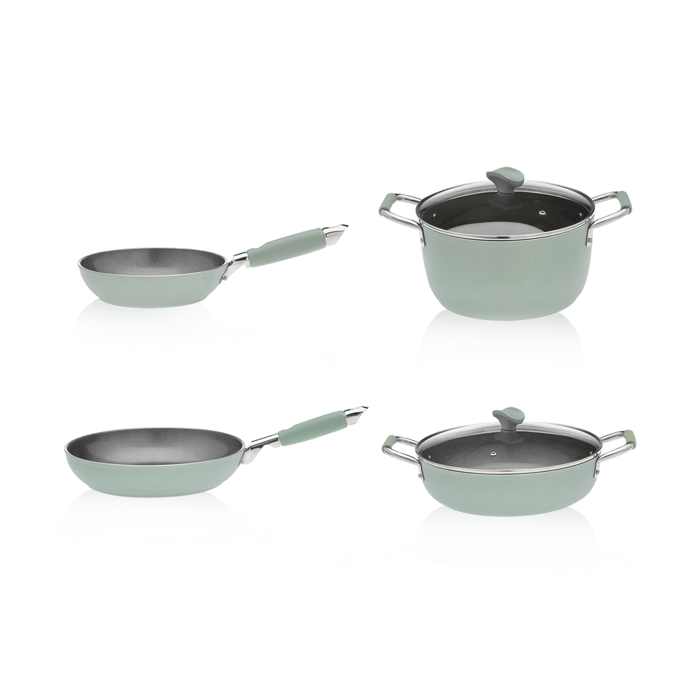 Primecook - Pentole Antiaderenti di Alta Qualità VERONICA PERSONALIZZABILE - Batteria 6 pezzi linea Smeralda